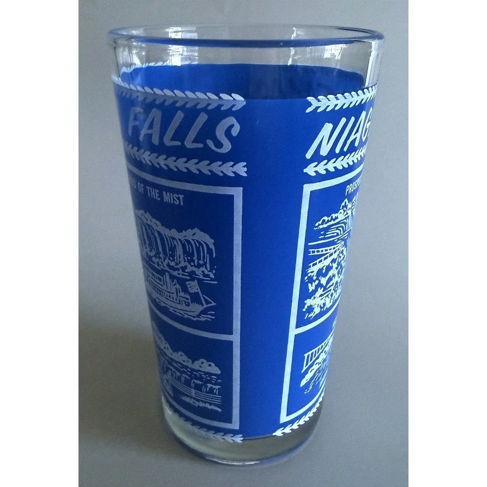 Vtg 1960s NIAGARA FALLS Landmarks State Glass Tumbler Highball Enamel Paint 5